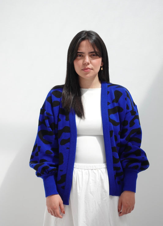 Cardigan animal print azul